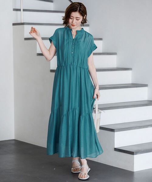 23区 L(ニジュウサンクオオキイサイズ)の「シアーワッシャー レース ワンピース(ワンピース・レディース・グレー系/ブルー系/ダークブラウン系/パイングリーン系・44/46)」の16枚目の写真