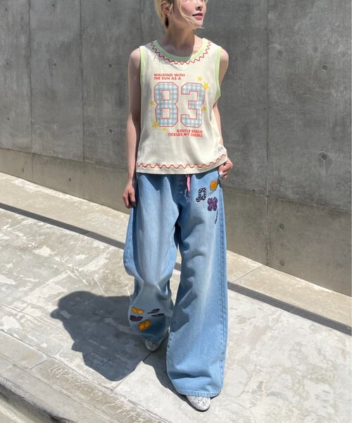 HELLO.SANFRANCISCO(ハローサンフランシスコ)の「【HELLO.SANFRANCISCO/ハローサンフランシスコ】ロゴプリントうねうねリブタンク(タンクトップ・レディース・アイボリー/ピンク・ONE SIZE)」の6枚目の写真