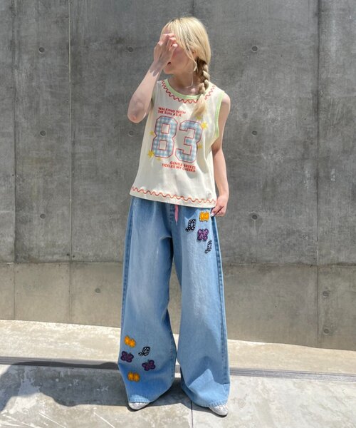 HELLO.SANFRANCISCO(ハローサンフランシスコ)の「【HELLO.SANFRANCISCO/ハローサンフランシスコ】ロゴプリントうねうねリブタンク(タンクトップ・レディース・アイボリー/ピンク・ONE SIZE)」の7枚目の写真