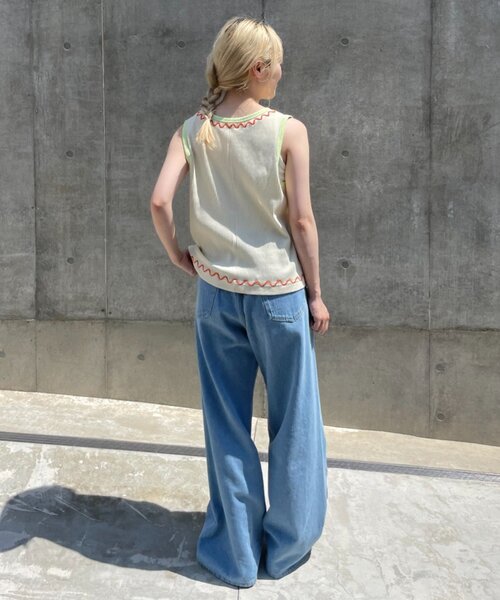 HELLO.SANFRANCISCO(ハローサンフランシスコ)の「【HELLO.SANFRANCISCO/ハローサンフランシスコ】ロゴプリントうねうねリブタンク(タンクトップ・レディース・アイボリー/ピンク・ONE SIZE)」の9枚目の写真