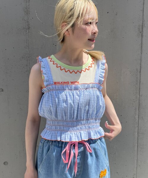 HELLO.SANFRANCISCO(ハローサンフランシスコ)の「【HELLO.SANFRANCISCO/ハローサンフランシスコ】ロゴプリントうねうねリブタンク(タンクトップ・レディース・アイボリー/ピンク・ONE SIZE)」の10枚目の写真
