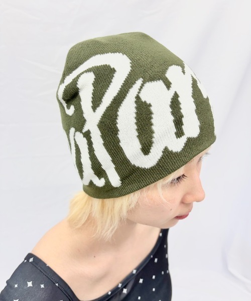 Alite cloth(アリーテクロス)の「ビッグロゴ Y2Kジャガードニットキャップニット帽(ニットキャップ/ビーニー・レディース・ブルー/グレー/グリーン/ブラック/ホワイト/レッド・FREE)」の4枚目の写真