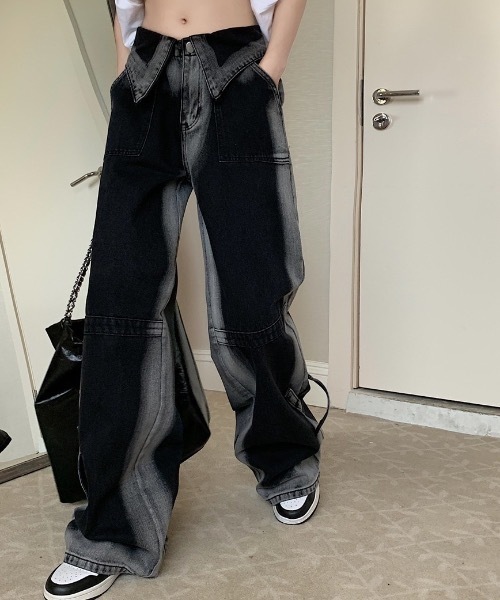 FUNdaysion(ファンデイション)の「ワイドデニムパンツ(デニムパンツ・レディース・ブラック・S/L/M)」の11枚目の写真