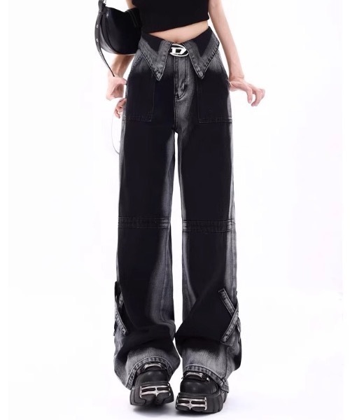 FUNdaysion(ファンデイション)の「ワイドデニムパンツ(デニムパンツ・レディース・ブラック・S/L/M)」の12枚目の写真
