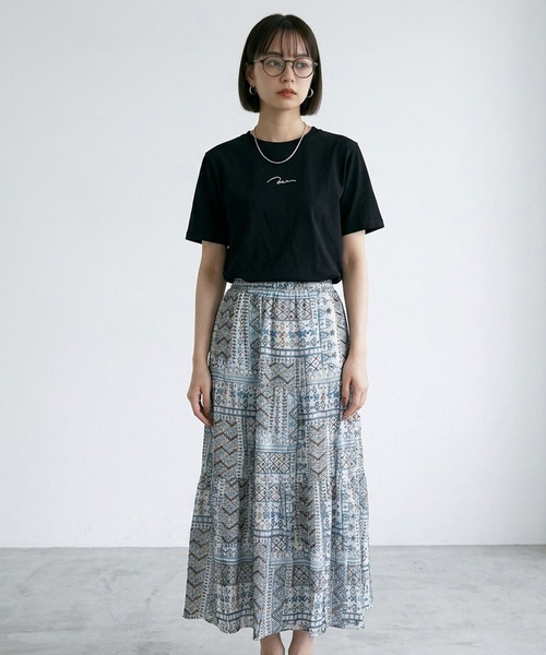 CRB(シーアールビー)の「総柄ティアードロングスカート(スカート・レディース・グリーン/ベージュ/ブルー・F)」の9枚目の写真
