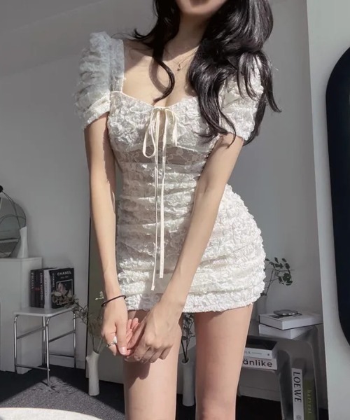 Aelina（エリナ）の「レース半袖ワンピース（ワンピース・レディース・オフホワイト・L/M）」の2枚目の写真