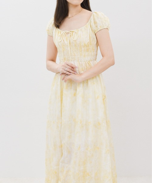 MISCH MASCH（ミッシュマッシュ）の「2026春夏新作 シャーリングフラワーワンピース（ワンピース・レディース・イエロー/グリーン・ﾌﾘ-）」の6枚目の写真