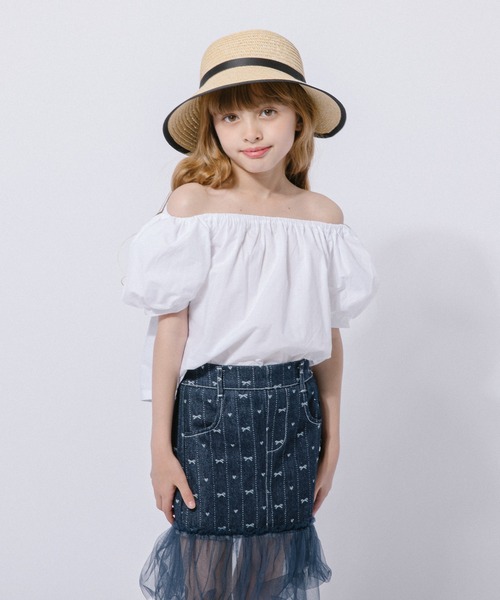 URBAN CHERRY（アーバンチェリー）の「パイピングリボンストローハット（ハット・キッズ・ホワイト/ブラック・FREE）」の6枚目の写真
