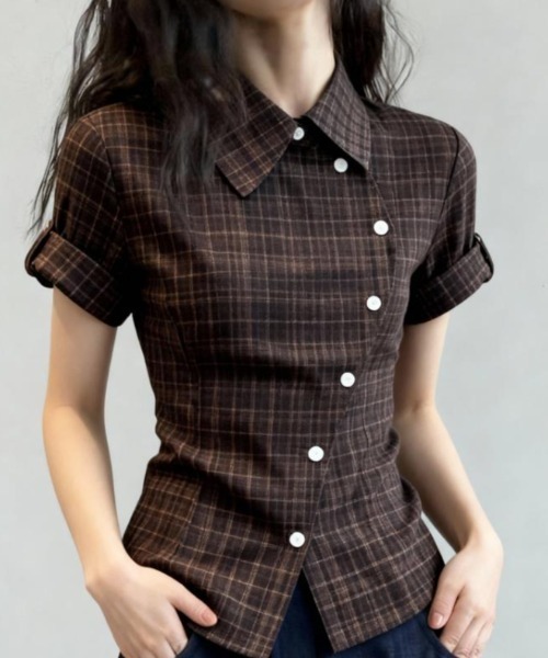 semplice（センプリチェ）の「シャツ【韓国ファッション】（シャツ/ブラウス・レディース・ブラウン・L/M/S）」の2枚目の写真