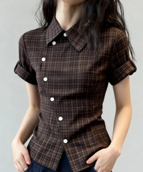 semplice（センプリチェ）の「シャツ【韓国ファッション】（シャツ/ブラウス・レディース・ブラウン・L/M/S）」の5枚目の写真