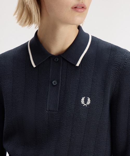 FRED PERRY(フレッドペリー)の「Textured Knitted Shirt/テクスチャードニットシャツ(ニット/セーター・レディース・ネイビー/プラム・10)」の9枚目の写真