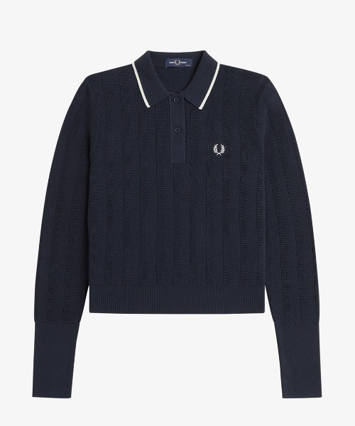FRED PERRY(フレッドペリー)の「Textured Knitted Shirt/テクスチャードニットシャツ(ニット/セーター・レディース・ネイビー/プラム・10)」の12枚目の写真