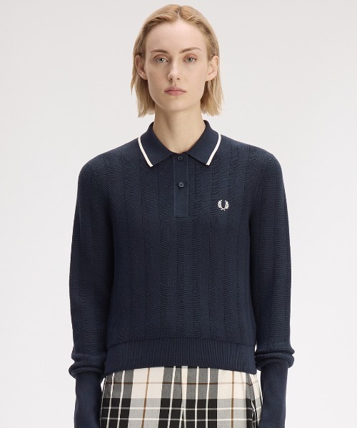 FRED PERRY(フレッドペリー)の「Textured Knitted Shirt/テクスチャードニットシャツ(ニット/セーター・レディース・ネイビー/プラム・10)」の10枚目の写真