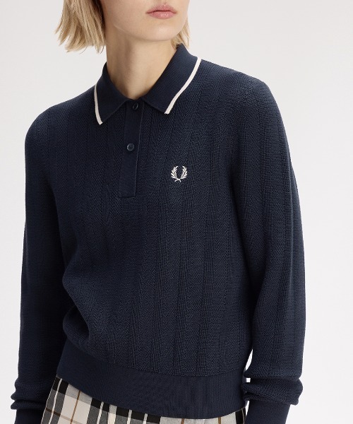 FRED PERRY(フレッドペリー)の「Textured Knitted Shirt/テクスチャードニットシャツ(ニット/セーター・レディース・ネイビー/プラム・10)」の8枚目の写真
