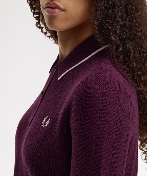 FRED PERRY(フレッドペリー)の「Textured Knitted Shirt/テクスチャードニットシャツ(ニット/セーター・レディース・ネイビー/プラム・10)」の19枚目の写真