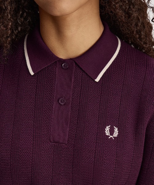 FRED PERRY(フレッドペリー)の「Textured Knitted Shirt/テクスチャードニットシャツ(ニット/セーター・レディース・ネイビー/プラム・10)」の20枚目の写真