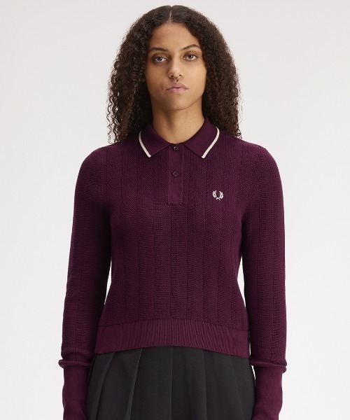 FRED PERRY(フレッドペリー)の「Textured Knitted Shirt/テクスチャードニットシャツ(ニット/セーター・レディース・ネイビー/プラム・10)」の22枚目の写真