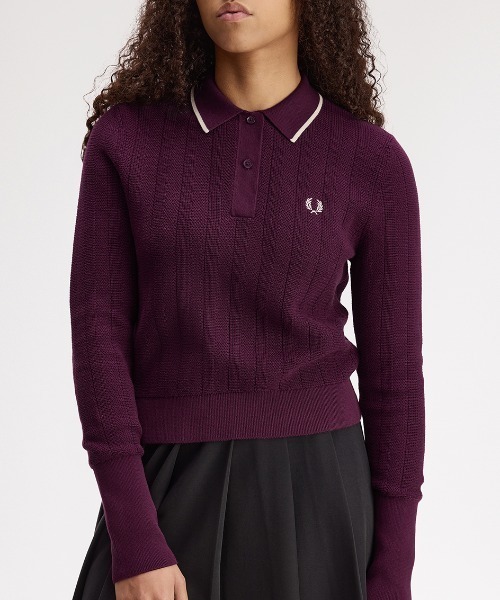 FRED PERRY(フレッドペリー)の「Textured Knitted Shirt/テクスチャードニットシャツ(ニット/セーター・レディース・ネイビー/プラム・10)」の18枚目の写真