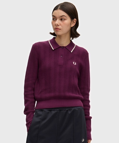 FRED PERRY(フレッドペリー)の「Textured Knitted Shirt/テクスチャードニットシャツ(ニット/セーター・レディース・ネイビー/プラム・10)」の14枚目の写真