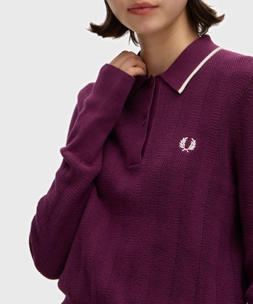 FRED PERRY(フレッドペリー)の「Textured Knitted Shirt/テクスチャードニットシャツ(ニット/セーター・レディース・ネイビー/プラム・10)」の15枚目の写真