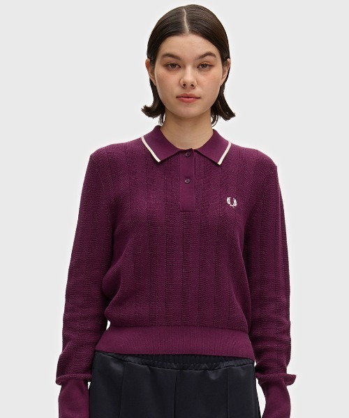 FRED PERRY(フレッドペリー)の「Textured Knitted Shirt/テクスチャードニットシャツ(ニット/セーター・レディース・ネイビー/プラム・10)」の16枚目の写真
