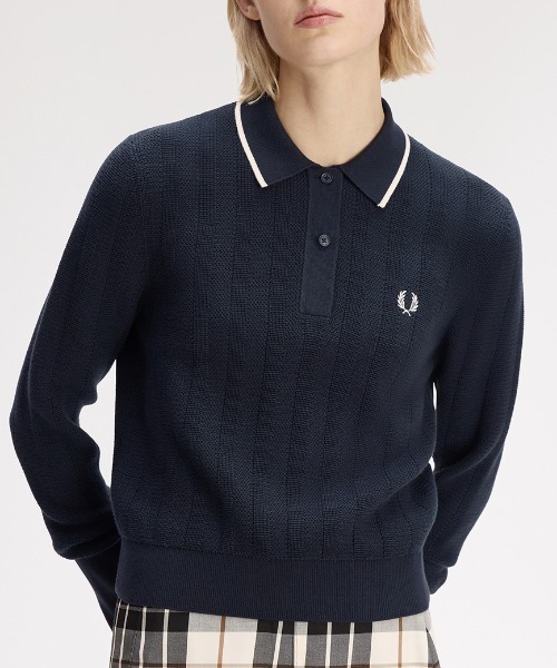 FRED PERRY(フレッドペリー)の「Textured Knitted Shirt/テクスチャードニットシャツ(ニット/セーター・レディース・ネイビー/プラム・10)」の7枚目の写真