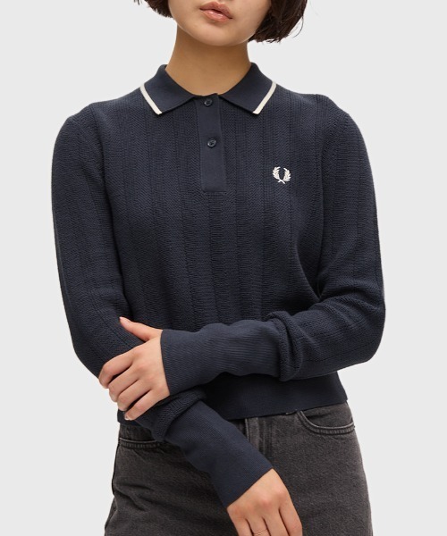 FRED PERRY(フレッドペリー)の「Textured Knitted Shirt/テクスチャードニットシャツ(ニット/セーター・レディース・ネイビー/プラム・10)」の3枚目の写真