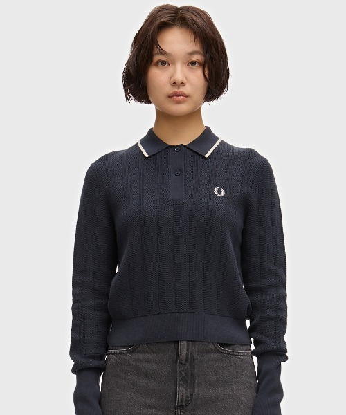 FRED PERRY(フレッドペリー)の「Textured Knitted Shirt/テクスチャードニットシャツ(ニット/セーター・レディース・ネイビー/プラム・10)」の5枚目の写真