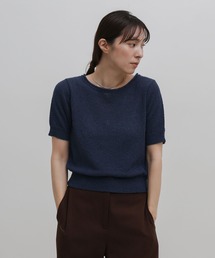 ネックデザインニットハーフスリーブトップス