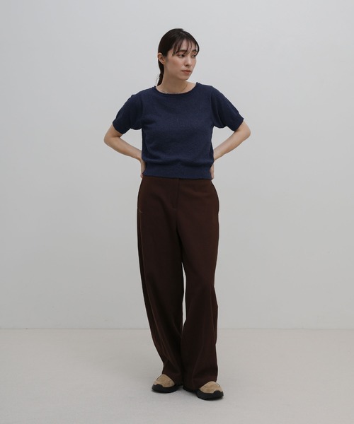 select MOCA（セレクトモカ）の「ネックデザインニットハーフスリーブトップス（ニット/セーター・レディース・ネイビー/アイボリー・FREE）」の4枚目の写真