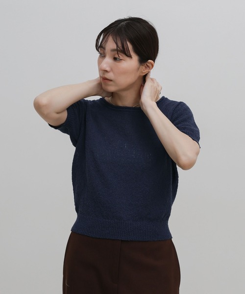 select MOCA（セレクトモカ）の「ネックデザインニットハーフスリーブトップス（ニット/セーター・レディース・ネイビー/アイボリー・FREE）」の19枚目の写真