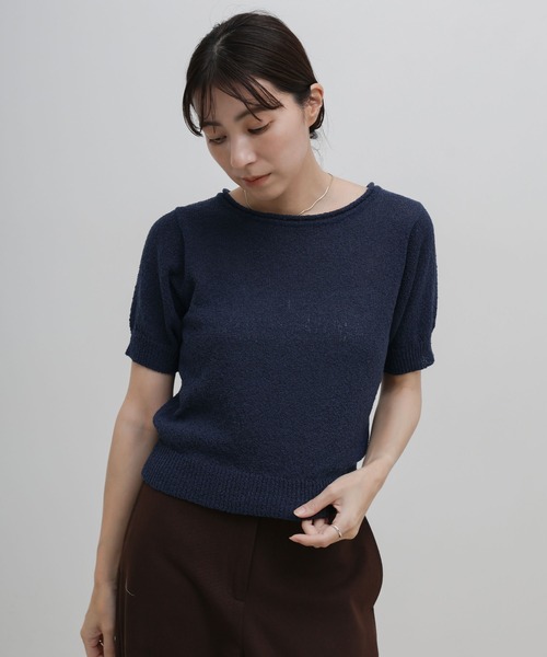 select MOCA（セレクトモカ）の「ネックデザインニットハーフスリーブトップス（ニット/セーター・レディース・ネイビー/アイボリー・FREE）」の14枚目の写真