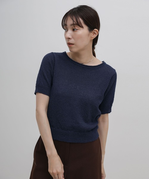 select MOCA（セレクトモカ）の「ネックデザインニットハーフスリーブトップス（ニット/セーター・レディース・ネイビー/アイボリー・FREE）」の15枚目の写真