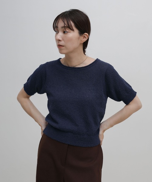 select MOCA（セレクトモカ）の「ネックデザインニットハーフスリーブトップス（ニット/セーター・レディース・ネイビー/アイボリー・FREE）」の18枚目の写真