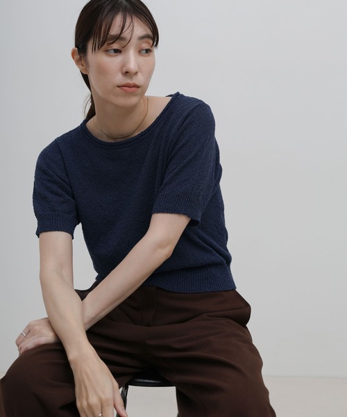 select MOCA（セレクトモカ）の「ネックデザインニットハーフスリーブトップス（ニット/セーター・レディース・ネイビー/アイボリー・FREE）」の16枚目の写真