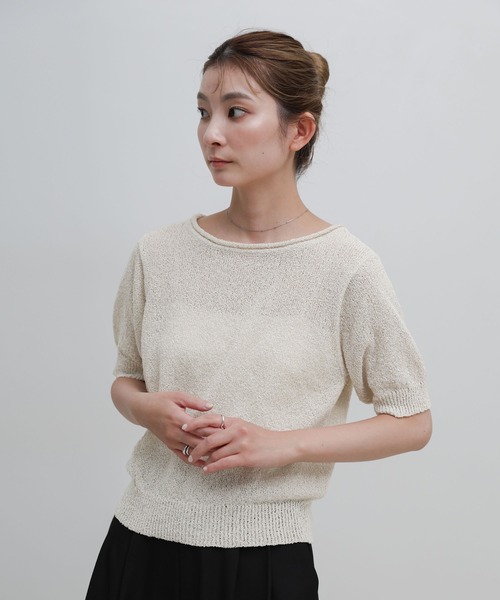 select MOCA（セレクトモカ）の「ネックデザインニットハーフスリーブトップス（ニット/セーター・レディース・ネイビー/アイボリー・FREE）」の7枚目の写真