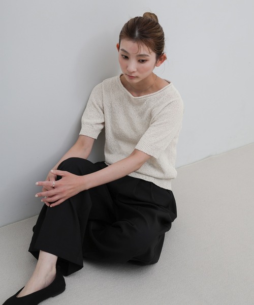 select MOCA（セレクトモカ）の「ネックデザインニットハーフスリーブトップス（ニット/セーター・レディース・ネイビー/アイボリー・FREE）」の9枚目の写真