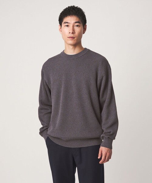 green label relaxing（グリーンレーベルリラクシング）の「コンパクト コットン アゼ クルーネック ニット（ニット/セーター・メンズ・ダークグレー/ライトグレー/ダークブラウン/オリーブ・S/M/L/XL）」の3枚目の写真
