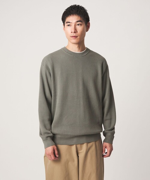 green label relaxing（グリーンレーベルリラクシング）の「コンパクト コットン アゼ クルーネック ニット（ニット/セーター・メンズ・ダークグレー/ライトグレー/ダークブラウン/オリーブ・S/M/L/XL）」の4枚目の写真