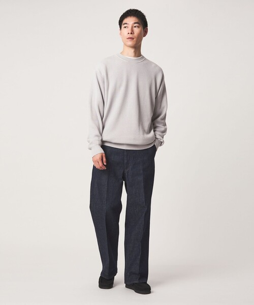 green label relaxing（グリーンレーベルリラクシング）の「コンパクト コットン アゼ クルーネック ニット（ニット/セーター・メンズ・ダークグレー/ライトグレー/ダークブラウン/オリーブ・S/M/L/XL）」の7枚目の写真