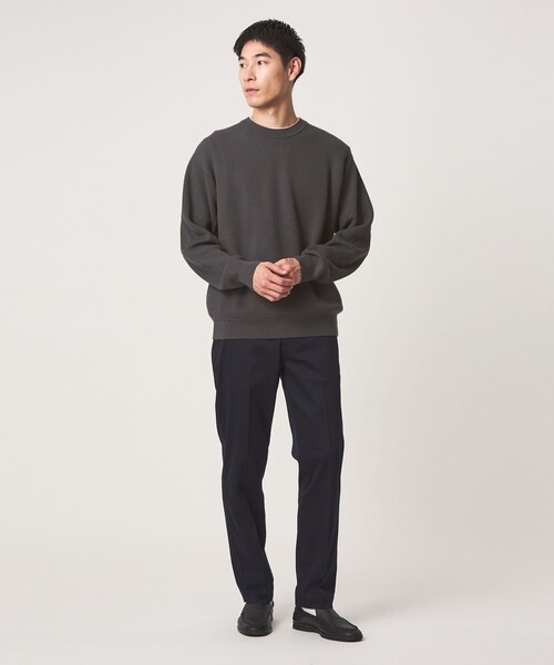 green label relaxing（グリーンレーベルリラクシング）の「コンパクト コットン アゼ クルーネック ニット（ニット/セーター・メンズ・ダークグレー/ライトグレー/ダークブラウン/オリーブ・S/M/L/XL）」の8枚目の写真