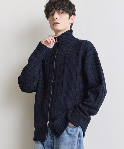 ASTRONOMY(アストロノミー)の「Buyer's Select /アラン柄ダブルジップドライバーズニット(ニット/セーター・メンズ・ブラック/ネイビー/ナチュラル・M/L)」の5枚目の写真