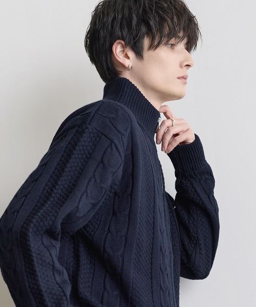 ASTRONOMY(アストロノミー)の「Buyer's Select /アラン柄ダブルジップドライバーズニット(ニット/セーター・メンズ・ブラック/ネイビー/ナチュラル・M/L)」の6枚目の写真