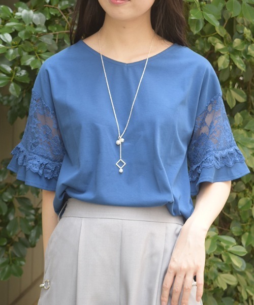 axes femme（アクシーズファム）の「ＮＣ付接触冷感レース切替ＰＯ（Tシャツ/カットソー・レディース・イエロー/ネイビー/ホワイト・FREE）」の2枚目の写真