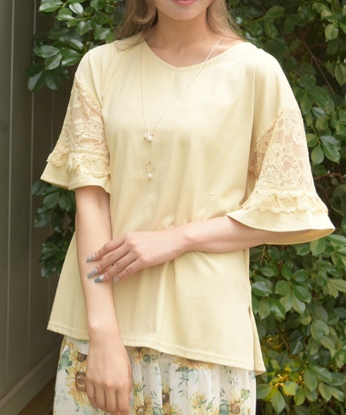 axes femme（アクシーズファム）の「ＮＣ付接触冷感レース切替ＰＯ（Tシャツ/カットソー・レディース・イエロー/ネイビー/ホワイト・FREE）」の3枚目の写真
