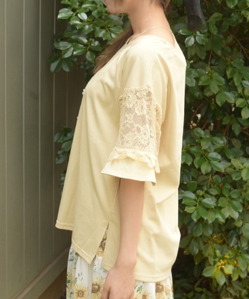 axes femme（アクシーズファム）の「ＮＣ付接触冷感レース切替ＰＯ（Tシャツ/カットソー・レディース・イエロー/ネイビー/ホワイト・FREE）」の5枚目の写真