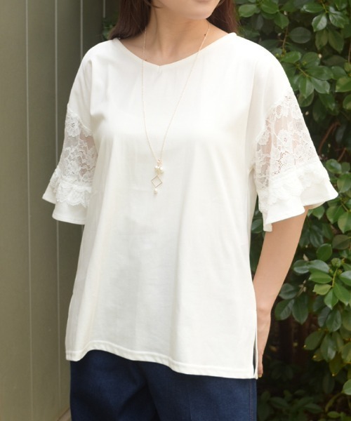 axes femme（アクシーズファム）の「ＮＣ付接触冷感レース切替ＰＯ（Tシャツ/カットソー・レディース・イエロー/ネイビー/ホワイト・FREE）」の10枚目の写真