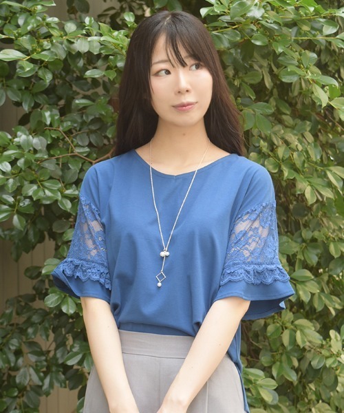 axes femme（アクシーズファム）の「ＮＣ付接触冷感レース切替ＰＯ（Tシャツ/カットソー・レディース・イエロー/ネイビー/ホワイト・FREE）」の12枚目の写真
