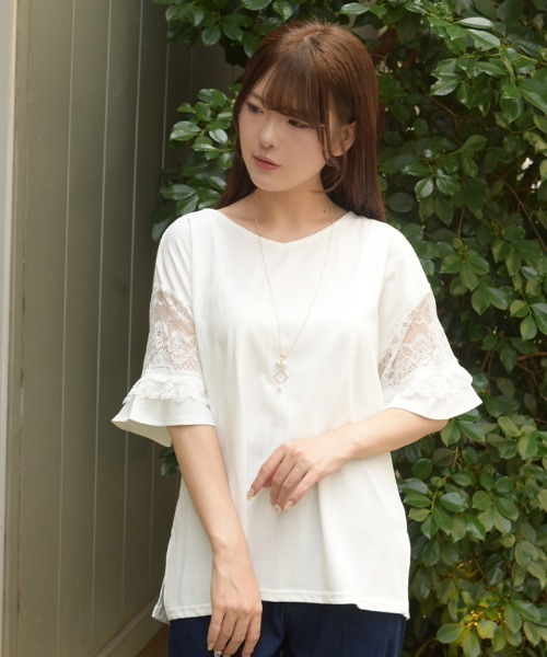 axes femme（アクシーズファム）の「ＮＣ付接触冷感レース切替ＰＯ（Tシャツ/カットソー・レディース・イエロー/ネイビー/ホワイト・FREE）」の13枚目の写真