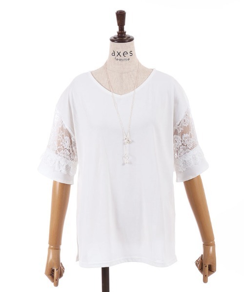 axes femme（アクシーズファム）の「ＮＣ付接触冷感レース切替ＰＯ（Tシャツ/カットソー・レディース・イエロー/ネイビー/ホワイト・FREE）」の14枚目の写真